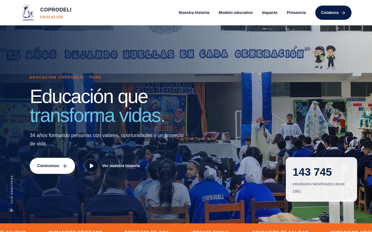 Vista del portal Educación COPRODELI