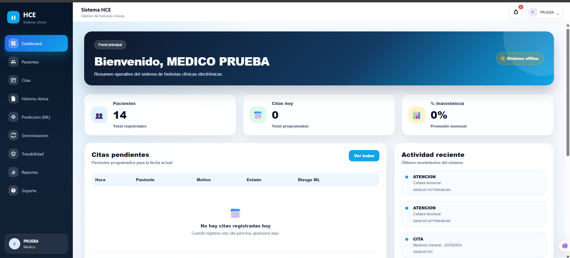 Vista del proyecto Sistema Offline para Historias Clínicas Electrónicas